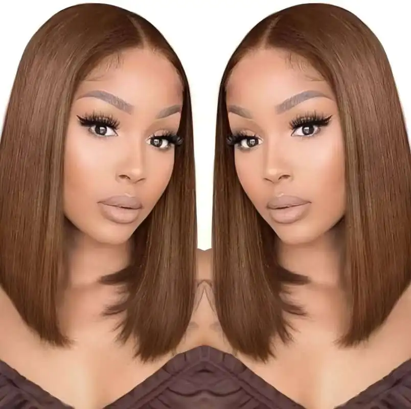 

Brown Bob Wig Human Hair 4x4 Straight Lace 220% Density Straight Bob Wigs For Black Women Pre Plucked with Baby Hair