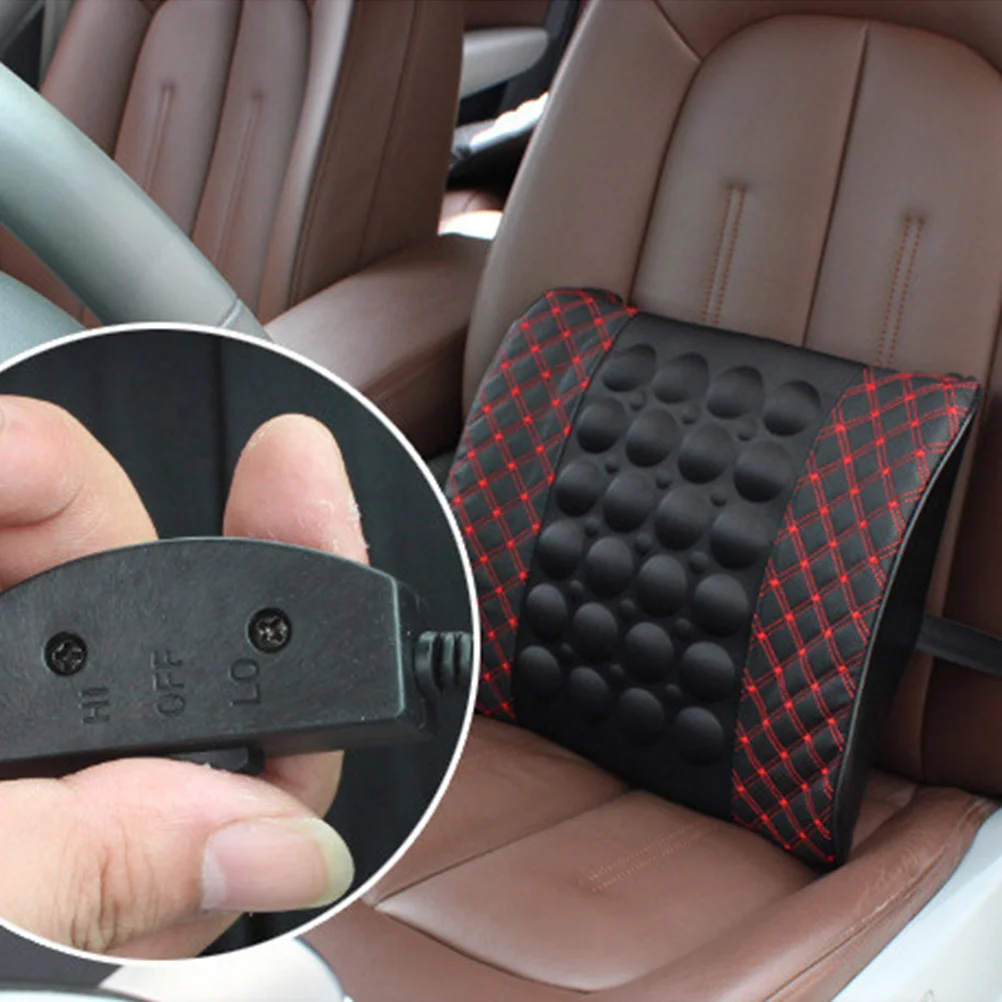 

Car Lumbar Electric Massage Waist Cushion Pad Dc 12V PU Material Elastic Strap Car Seat Back Pad Waist Support Black Red