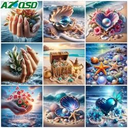 AZQSD Diamond Painting Full Kits Shell Landscape Cross Stitch Suits Embroidery Seaside Beach Full Drill Flower Wall Decor