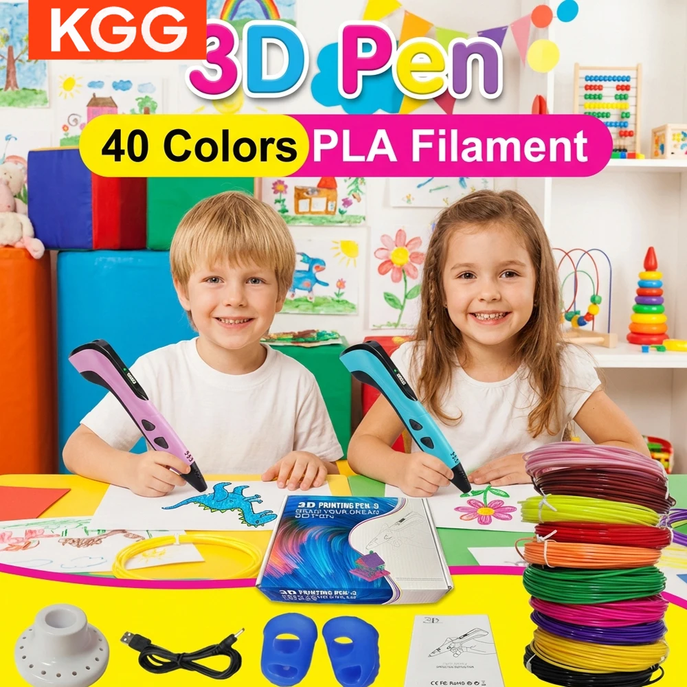 

3D Pen Kids 3D Priting Pen Children DIY Drawing Pens Type C Port Boys Girls Christmas Birthday Gifts 40 Colors PLA Filaments
