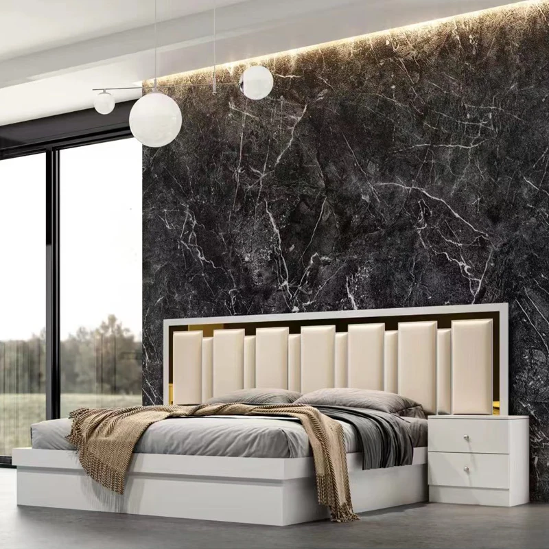 ！@Simple Complete Wooden MDF Bedroom Sets king Size Bed Room Double Wood Frame Modern Luxury Home Full Bedroom Furniture Set - view 3