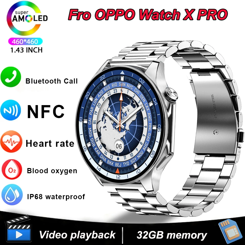 Voor Oppo Smart Watch Mannen Vrouwen 32Gb Geheugen 3d Surround Vision Amoled 466*466 Hd Scherm Hartslag Bluetooth Call Smartwatch 2024