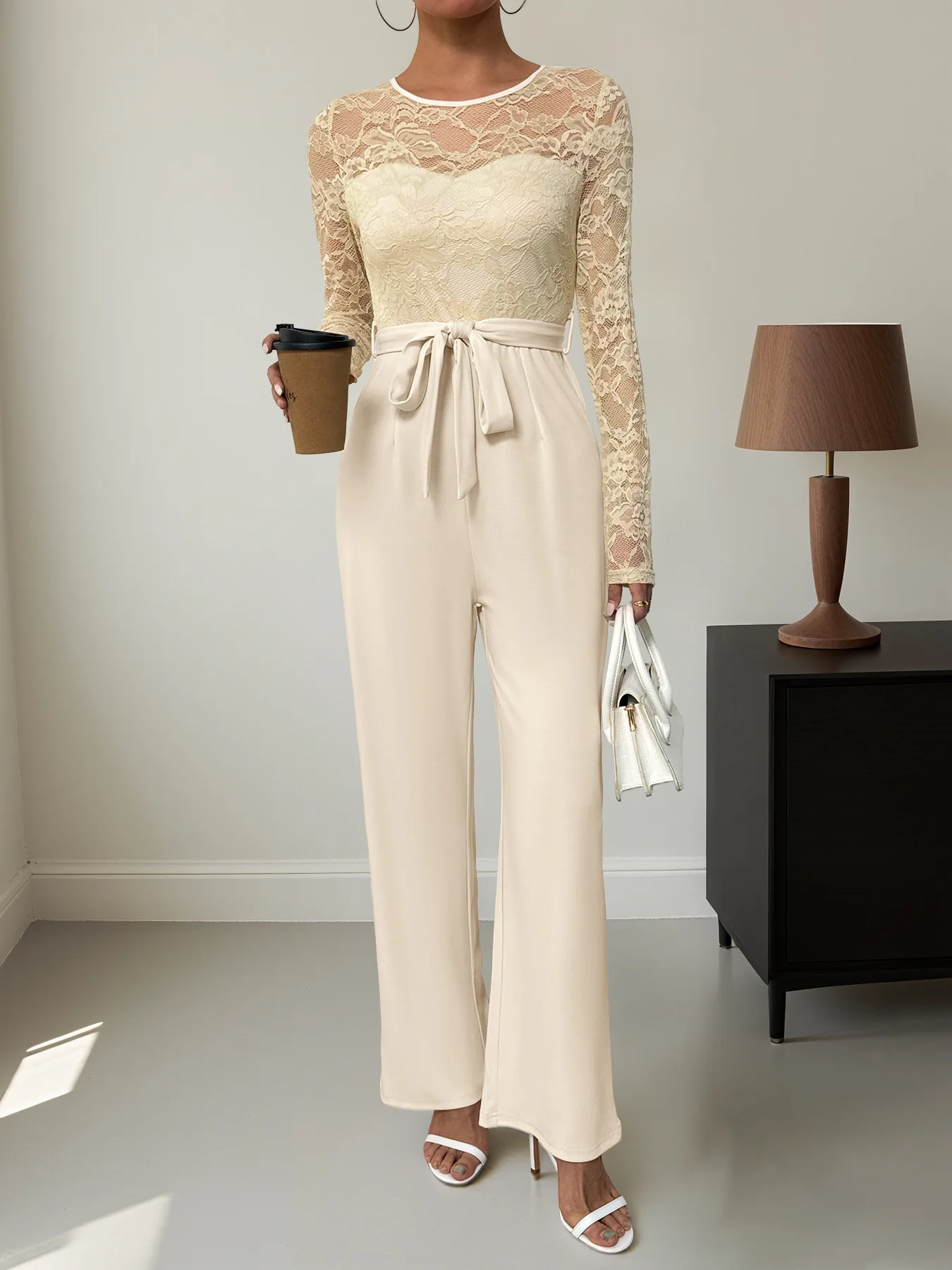 

Кружевной лоскутный комбинезон с аппликацией, женский сексуальный офисный комбинезон с открытыми плечами и длинными рукавами, элегантные широкие брюки, комбинезон для вечеринок