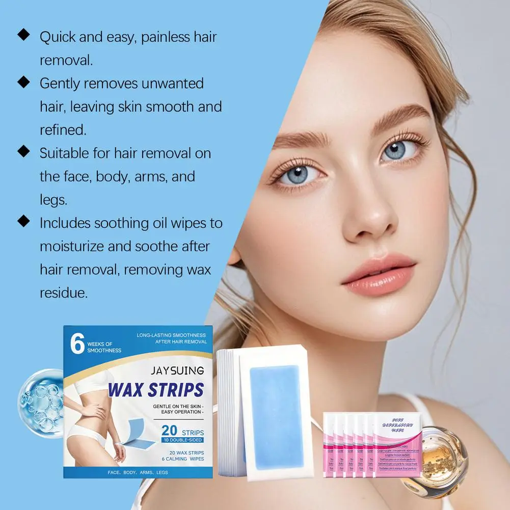 10 قطعة شرائط شمع إزالة الشعر مزدوجة الجانب إزالة الشعر نعومة دائمة ورق شمع بارد محمول للوجه جسم الساق