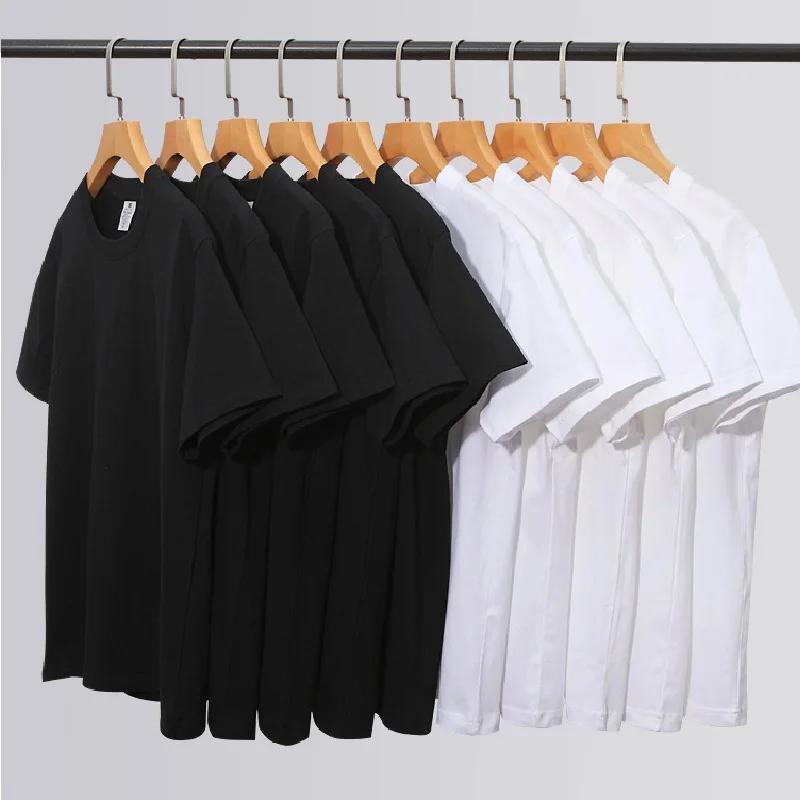 012363 Summer Top Short Sleeve Cotton Top Adult Unisex Men's Black Top Men's White Shirt  210g Cotton T-Shirt