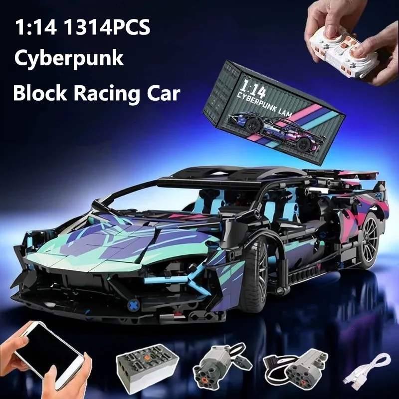 Technical Building Blocks Cyberpunk 1314PCS 1:10 Racing Car Static Model Or Remote Control Electric RC Car DIY Party Toy For Boy