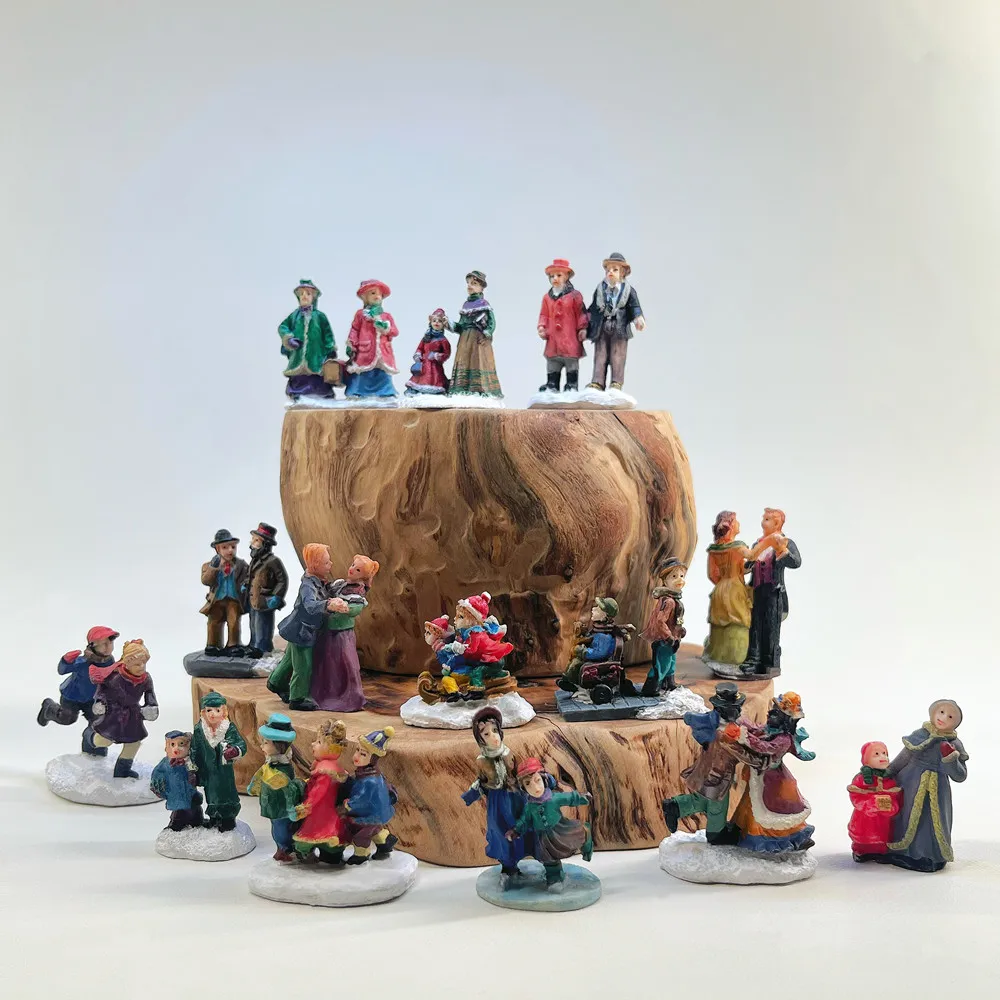 Vintage Victorian Christmas Carolers Miniature Figurines Resin Set, Winter Village Scene Decor, Holiday Collectible Gift