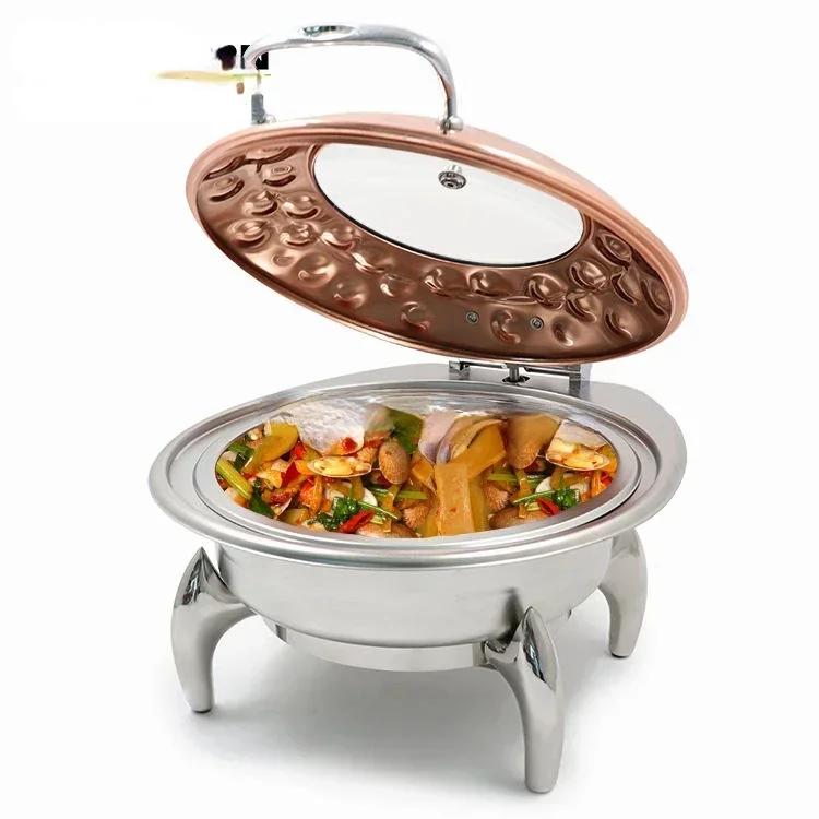 Hot Selling Banquet Equipment Delicate Round Stainless Steel Food Heating Chaffing Dish With Beautiful Stainless Steel Base