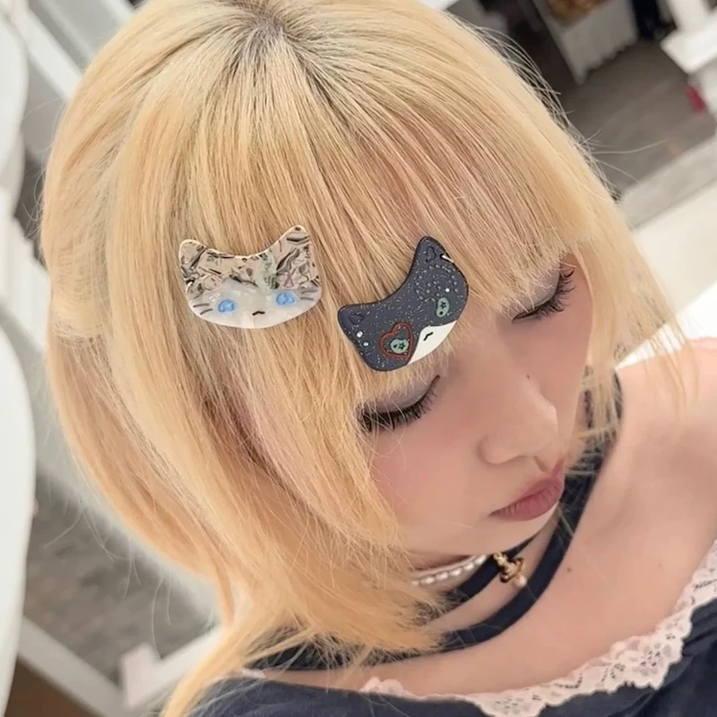 Cool Punk Ins Cat Head Hair Barrette for Girls Subculture Indie Sleaze Hair Clip Y2K Hair Jewelry Cosplay Party Accessories Gift