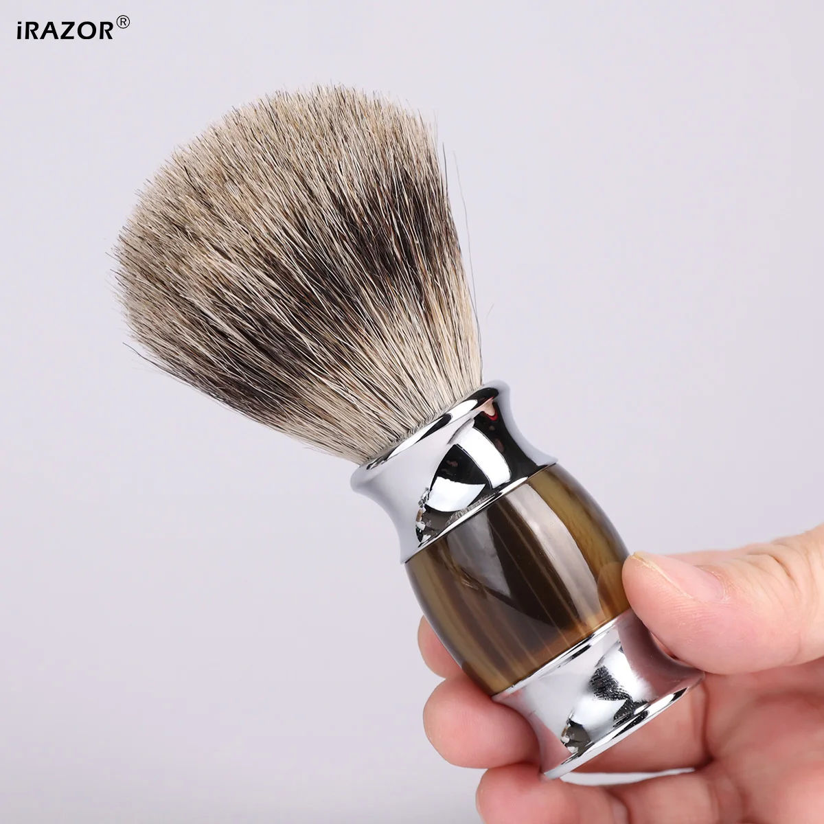 iRAZOR Silvertip Shaving Brush for Men Hand-Crafted Resin Handle Manual Wet Shave Beard Brush Luxury Grooming Tool Birthday Gift