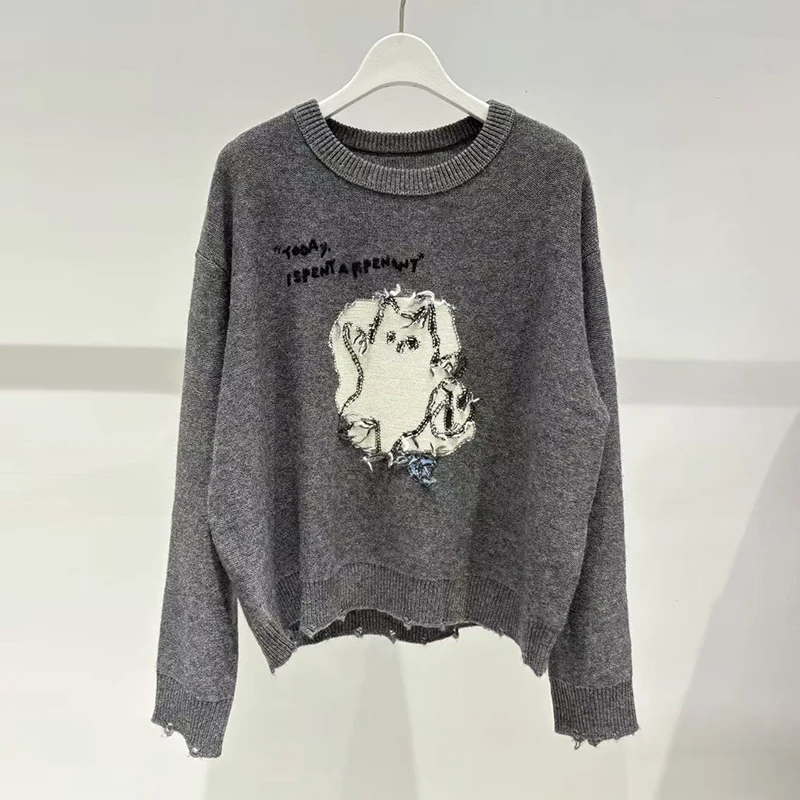 

ay Knitted Sweater Women's round Ne Pullover High-End Winter New Sle Casual Sle Knitted Dring Gown Medium Thin