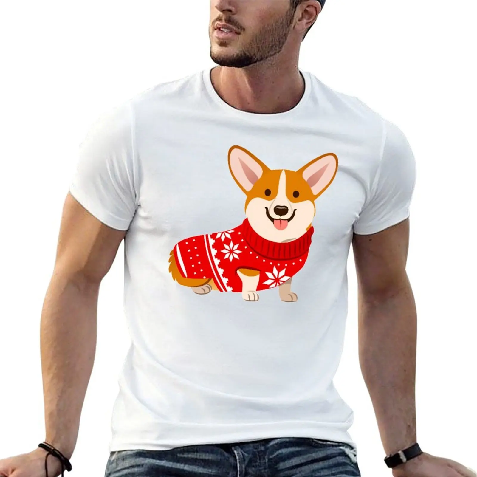 

christmas corgi T-Shirt t shirts for man graphic vintage anime t shirts oversize T-Shirt