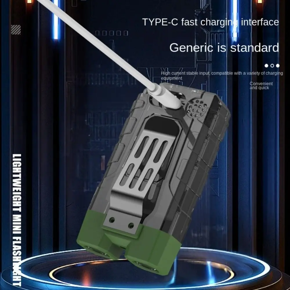 

Type-C Charging Keychain Flashlight with Back Clip Tail Magnet Torch Cap Clip Flashlight Waterproof Double Light Source