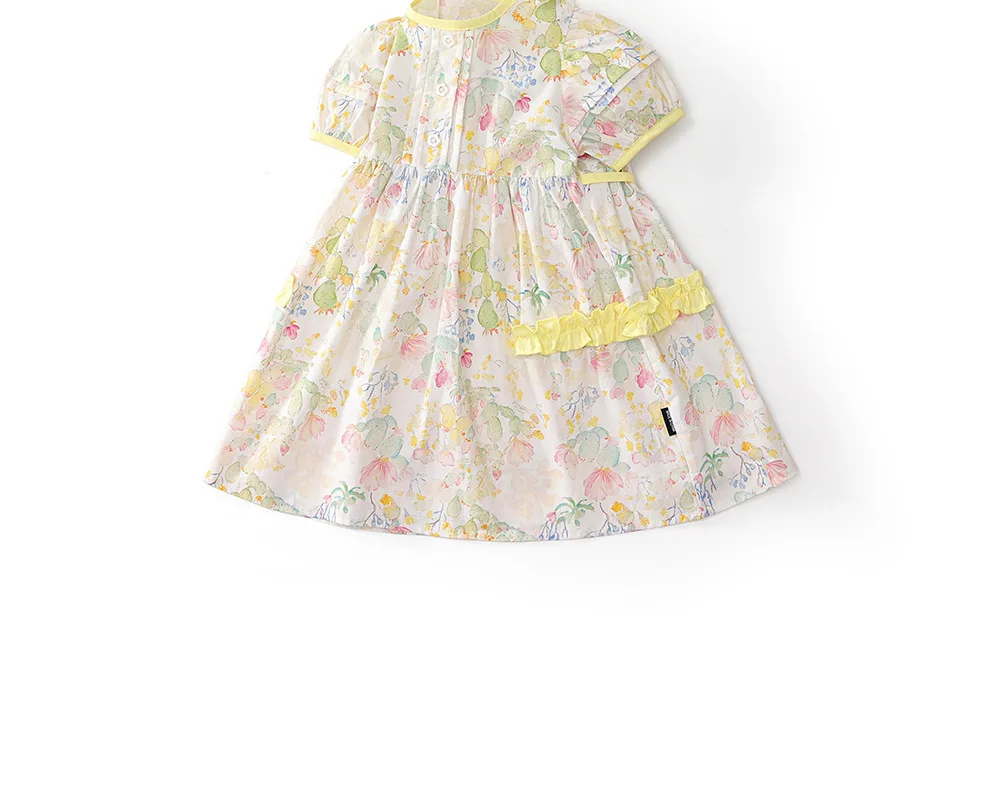 Girls Dress 2026 Spring and Summer New Children's Clothes Girls Baby Pastoral Style Foreign Bubble Sleeve Floral Dress