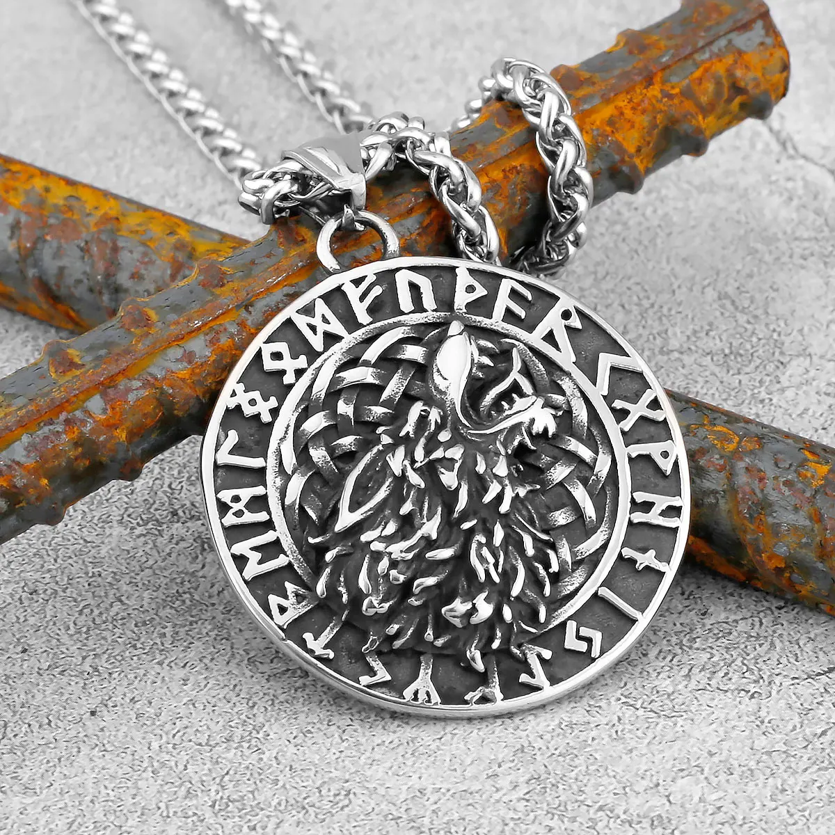 Vintage Stainless Steel Viking Odin Werewolf Rune Necklace Nordic Men Amulet Jewellery Pendant Necklace Hip Hop Gift Wholesale