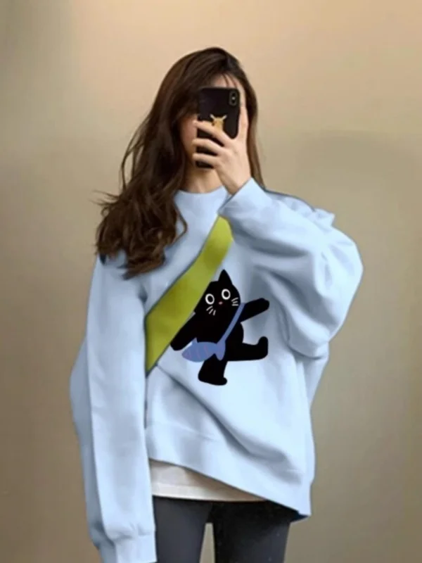 

Свободный крой, круглый вырез, на флисовой подкладке, толстовка с капюшоном, женский модный удобный пуловер оверсайз на осень 2025 года