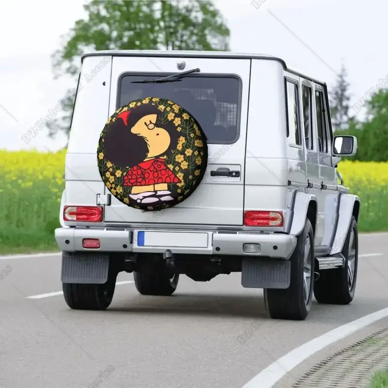 Mafalda Spare Tire Cover Cartoon Weatherproof Dust-Proof Wheel Cover Protector for Jeep Trailer SUV Truck 14 15 16 17 Inch