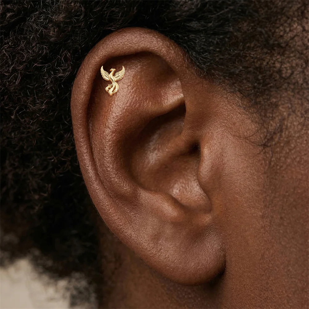 CANNER 1PC 925 Sterling Silver Animal Series Threaded Flat Head Piercing Earring For Women Geometric CZ Ear Bone Stud Earring