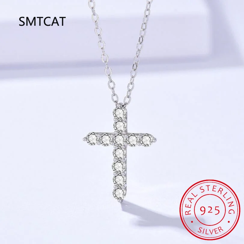 3mm D Color Moissanite Jesus Cross Pendant for Women Men S925 Silver 18k White Gold Plated Necklace Wedding Jewelry Gift