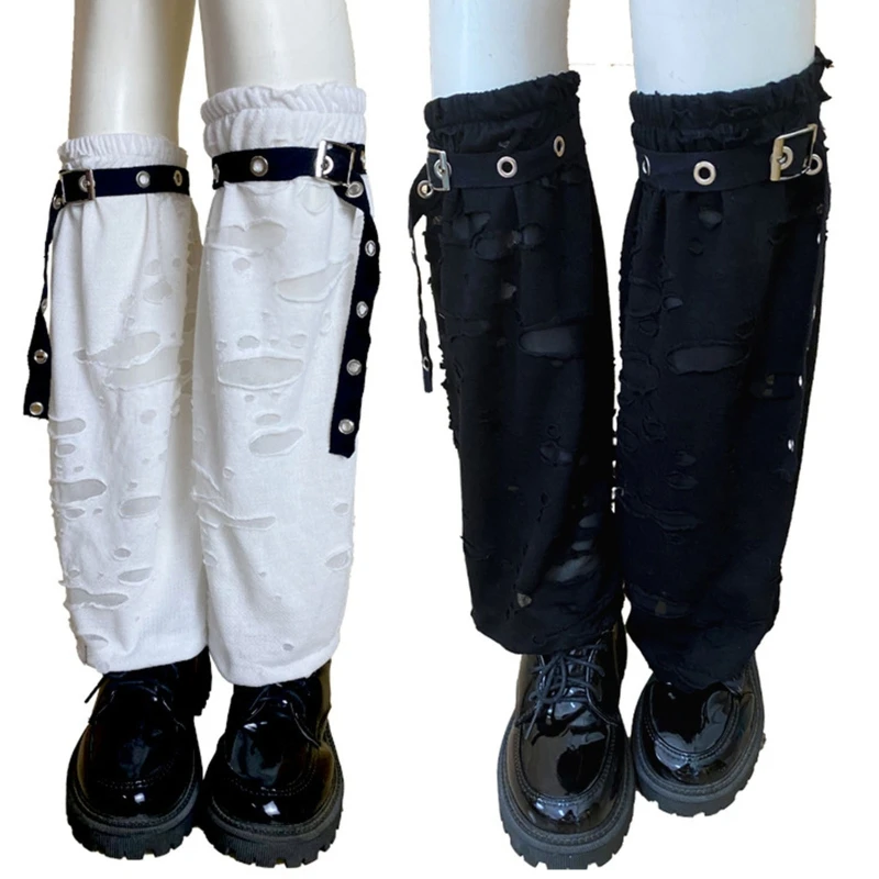 

Women Leg Warmers Socks Calf Sleeve Gothic Punk Knee High Socks with Quick Release Buckle Belt Hip Hop Foot Cover Sleeve