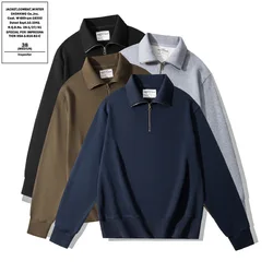 High Quality 450gsm Heavyweight Half Zipper High Collar Hoodie 2024 Autumn Solid Color Italian Commuter 100% Cotton Sweatshirts