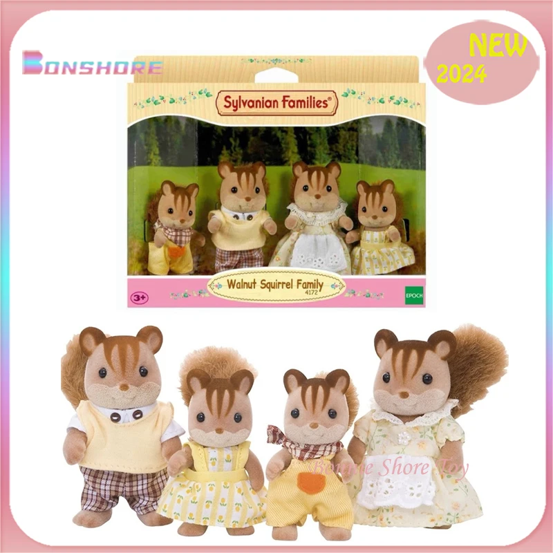 In Stock 2024 New Sylvanian Families Walnut Squirrel Family Box Set Action Figures Children Toy Collection Kid'S Birthday Gifts