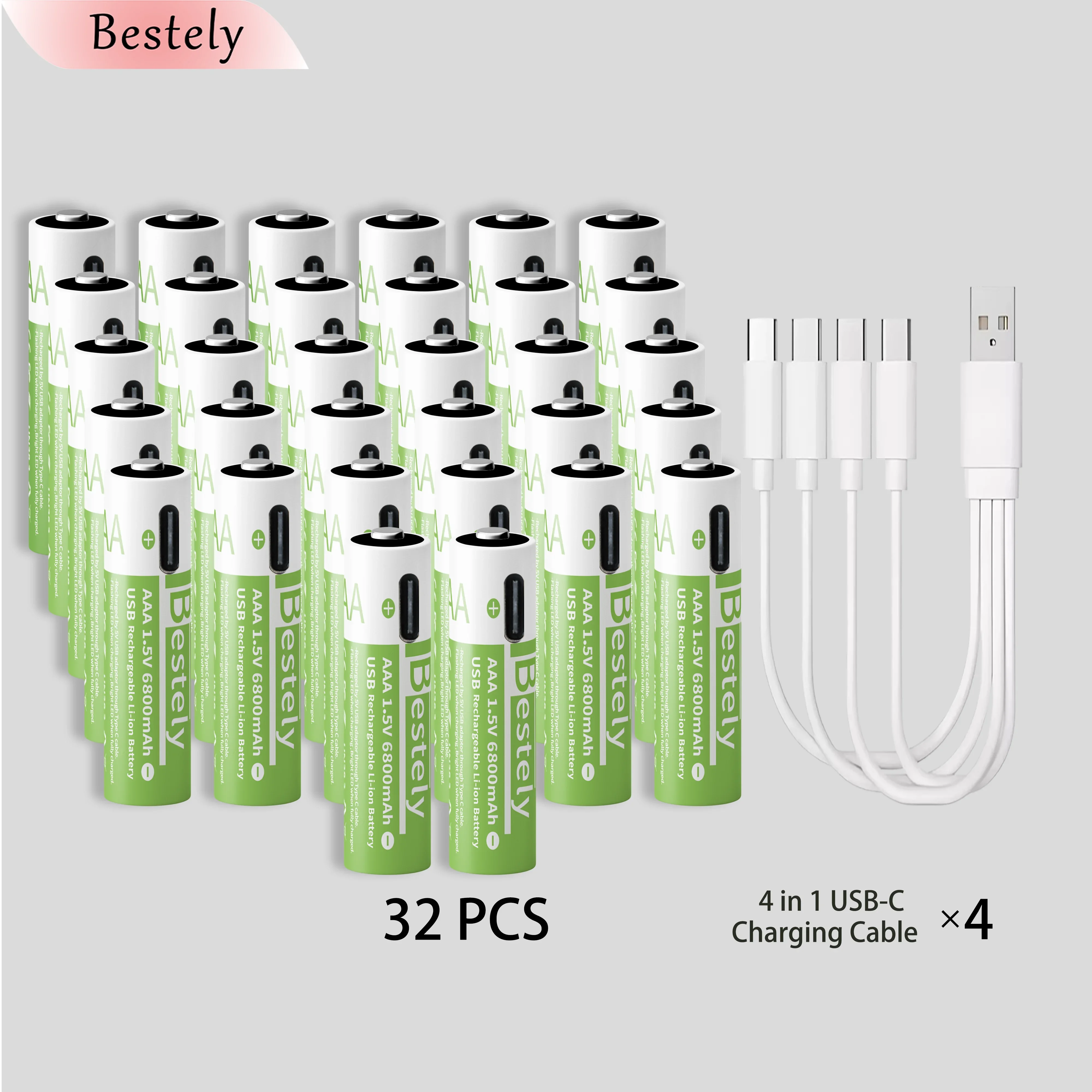 Nieuwe 1,5 V AAA 6800 mAh oplaadbare lithiumbatterij Type-C USB AAA Li-ionbatterijen met hoge capaciteit 2000 keer cyclus met gratis kabel