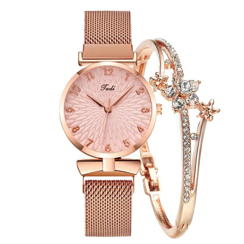 Fashion Women Watch Magnetic Mesh Band Watch Ladies Luxury Brand Ladies Casual Mesh Lucky Flower Bracelet Female Watches