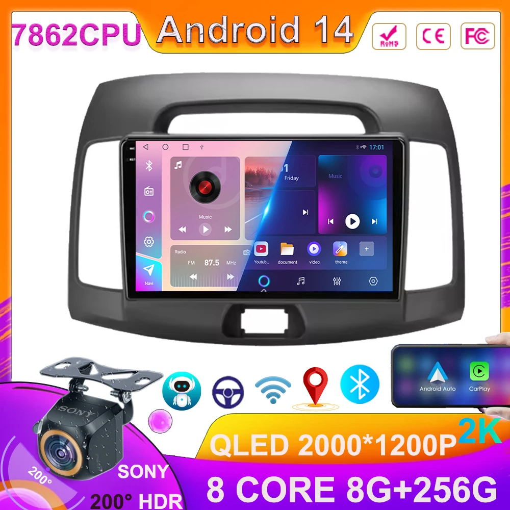 

Android 14 Car Radio Multimedia Video Player for Hyundai Elantra 4 HD 2006-2012 Navigation GPS Auto Stereo Carplay no 2Din 4G BT