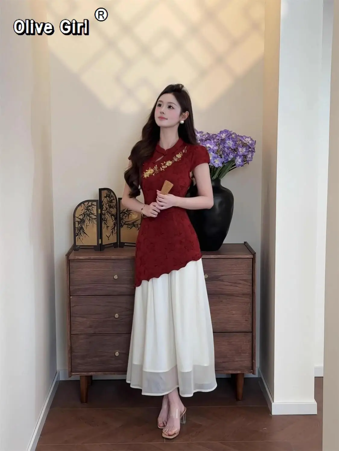 فستان صيفي 2025 الملابس الصينية التقليدية تشيباو التطريز الربط وهمية قطعتين فستان تشيباو أنيق شيونغسام #3