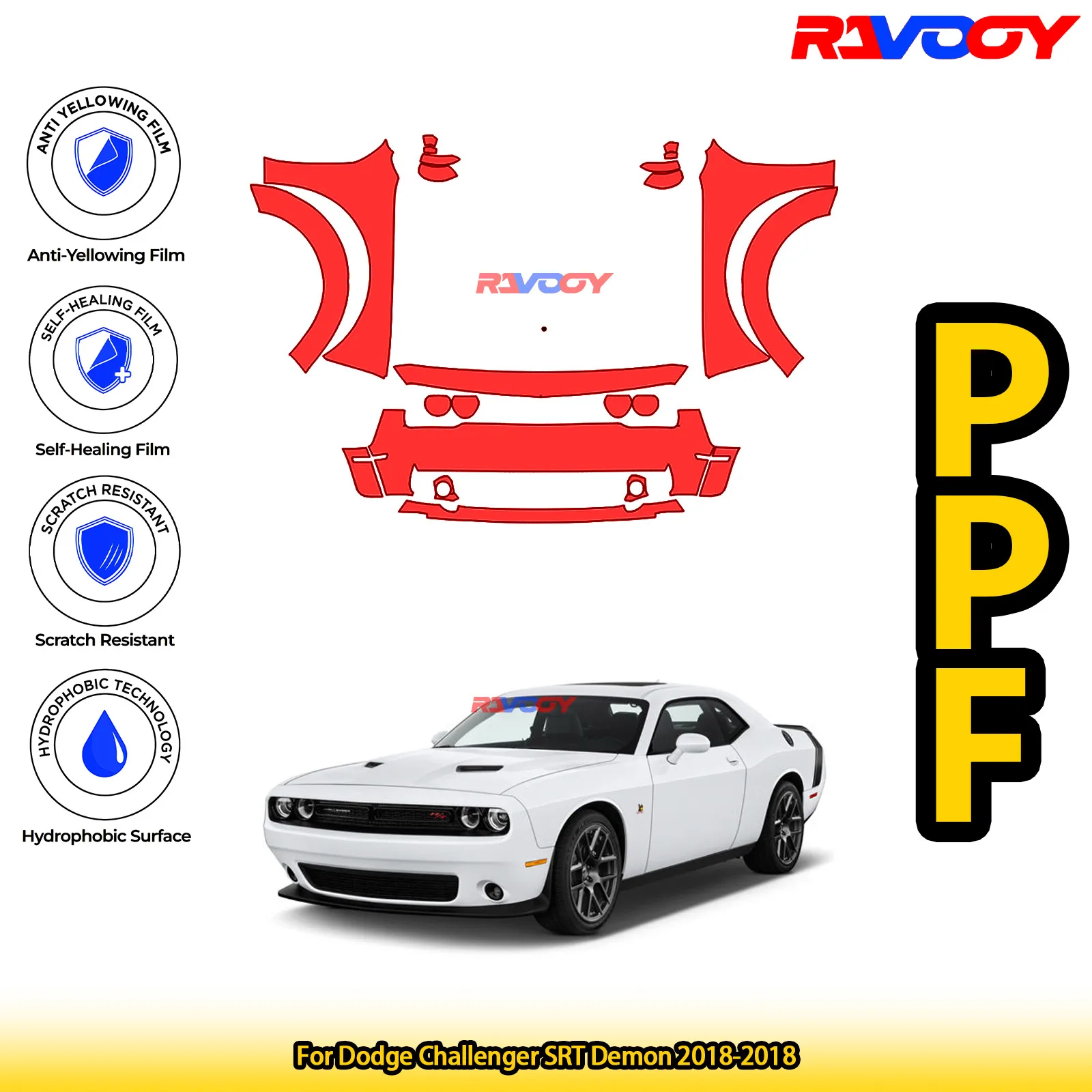 

For Dodge Challenger SRT Demon 2018-2018 Glossy Matte Black Precut front PPF Kit Paint Protection Film