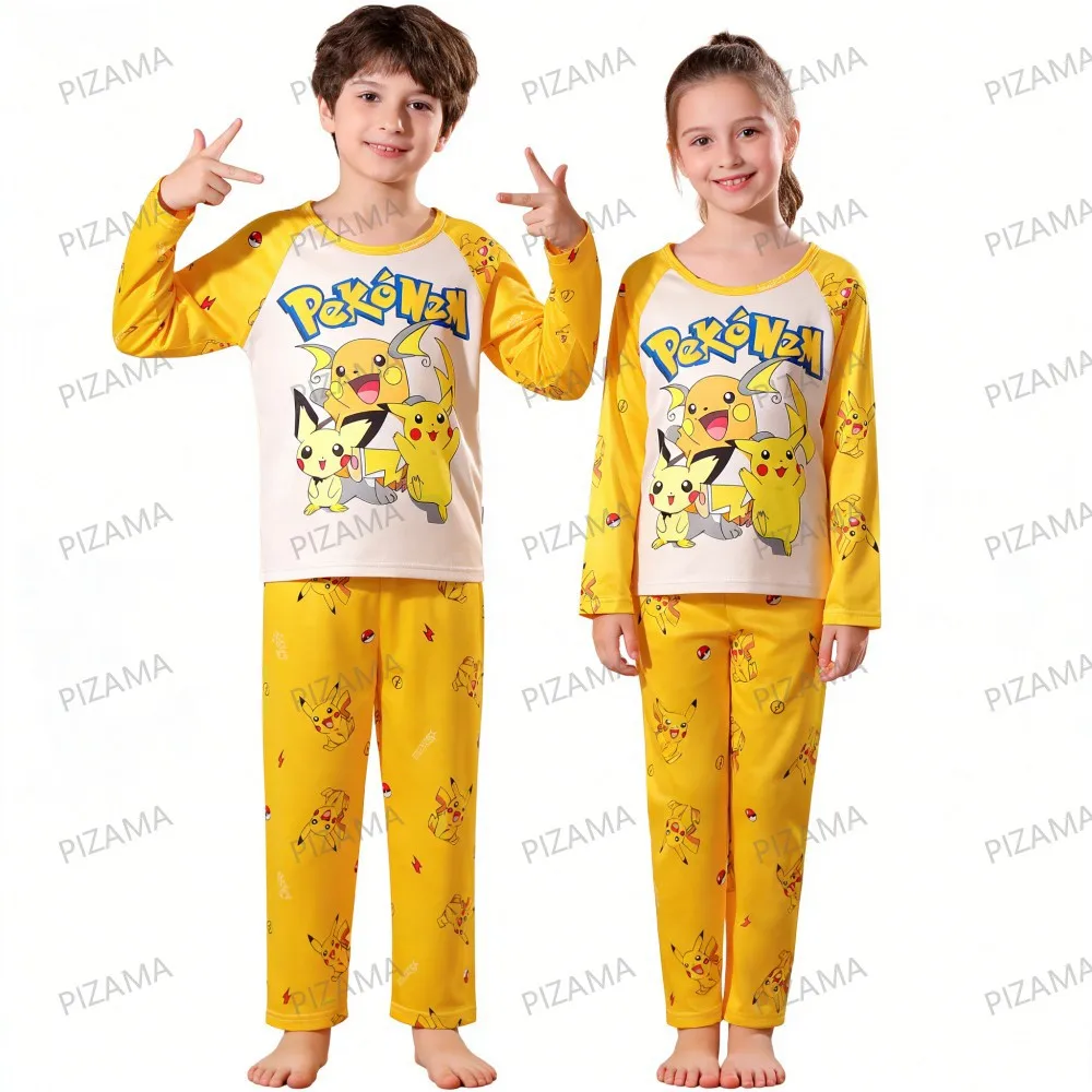 Conjuntos de pijamas de Pikachu de manga larga para niños, ropa de dormir para niños, traje de pijama Pikachu, ropa para el hogar, ropa de dormir para adolescentes