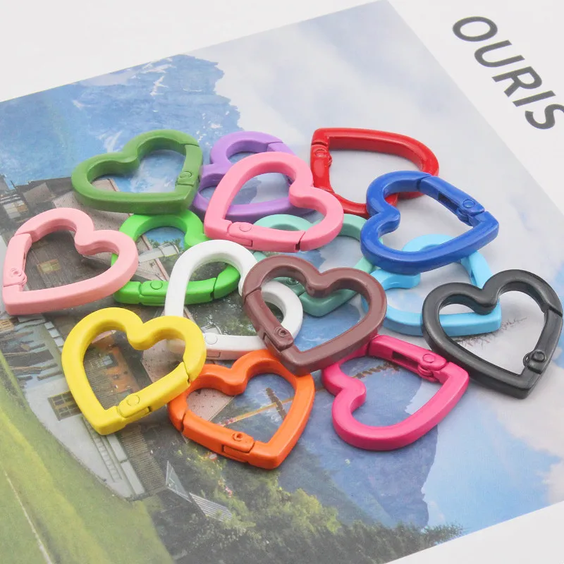 22/26mm Heart Metal Ring Clasp Spring Gate Lobster Clasp DIY Carabiner Keychain Bag Clips Hook Making Dog Chains Pendant Buckle