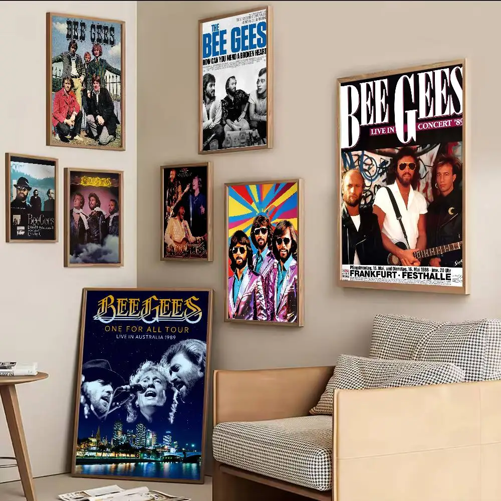 Pósteres clásicos Vintage de Bee Gees Band, pintura decorativa, arte de pared, papel Kraft blanco, decoración de habitación Kawaii