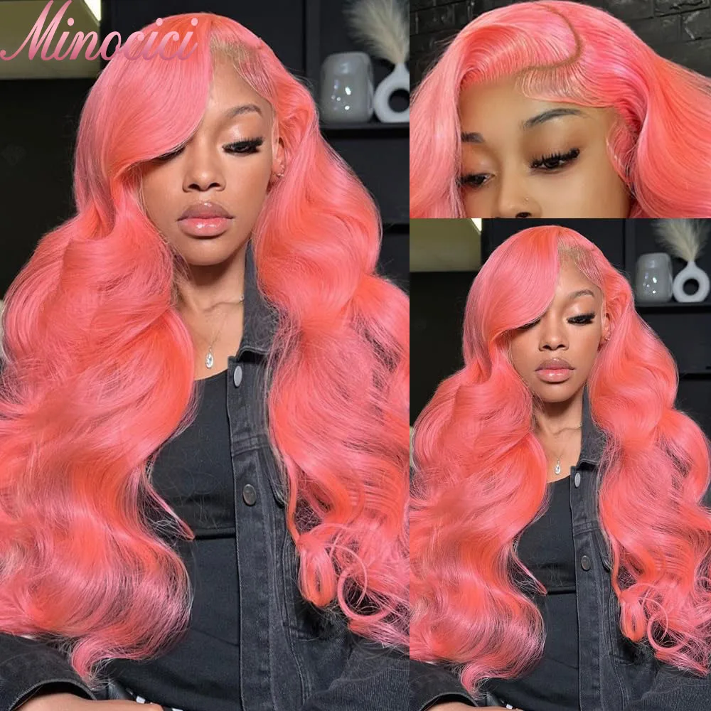 

250 Плотность Розовый Объемная Волна 13x6 Парики Человеческих Волос Hd Hace Frontal 100% Настоящие Парики Человеческих Волос Бразильские Предварительно Сорванные Парики Для Женщин