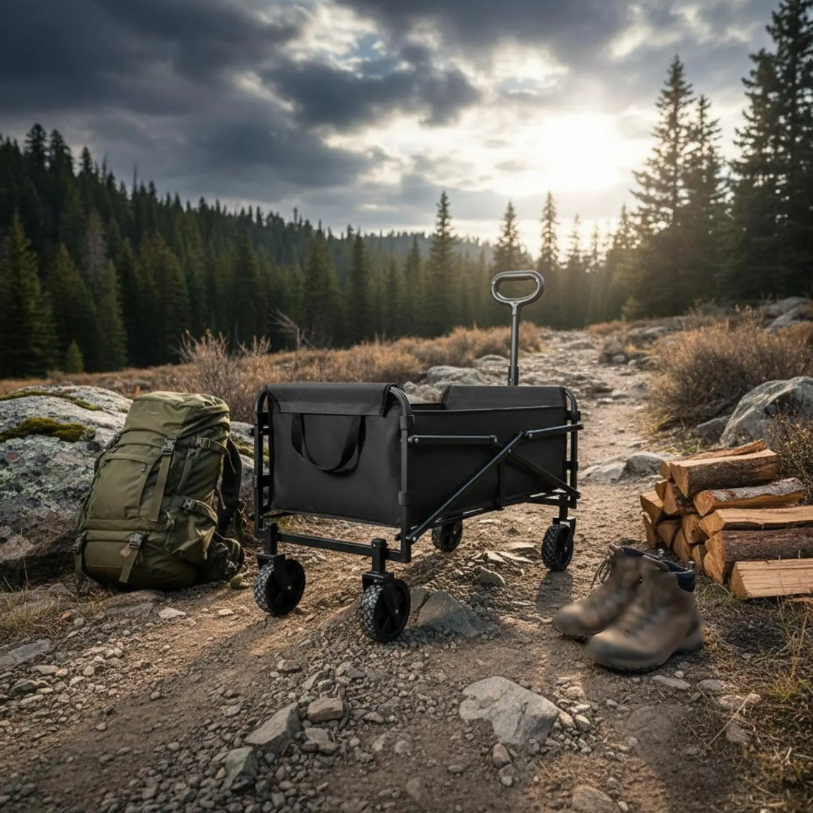 

Foldable Camping Cart Tear-Resistant Material Foldable Utility Wagon Outdoor Pull Cart 360-Degree Rotating Wheels for Campers