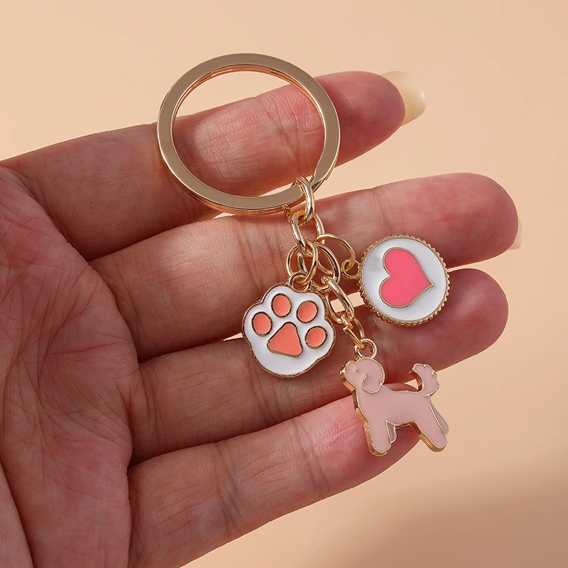 Cartoon Tier Hund Schlüssel bund Emaille Liebe Herz Charms Schlüssel ringe für Auto Schlüssel Souvenir Geschenke für Frauen Männer Handtasche Schlüssel anhänger – Detail 2