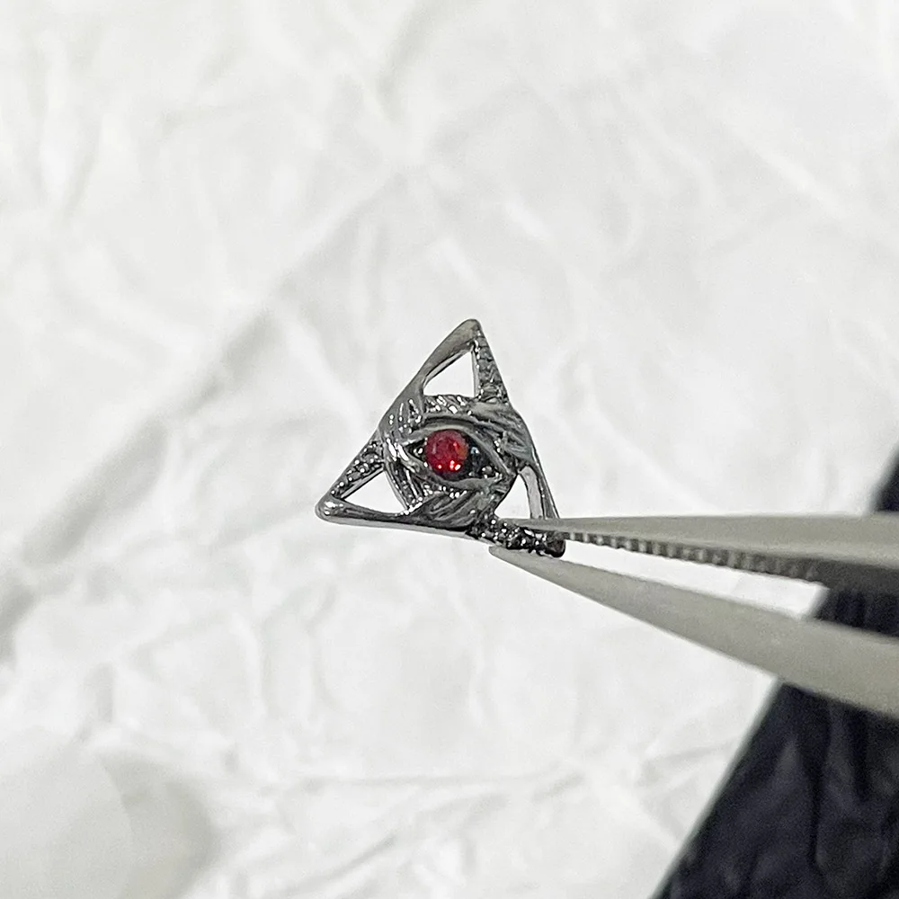 All Seeing Eye- Vintage Darhouse Nail Charms, Holy Sacred Triangle Chrome Distress, Silver Metal Alloy, DIY Nail Ornament, 404