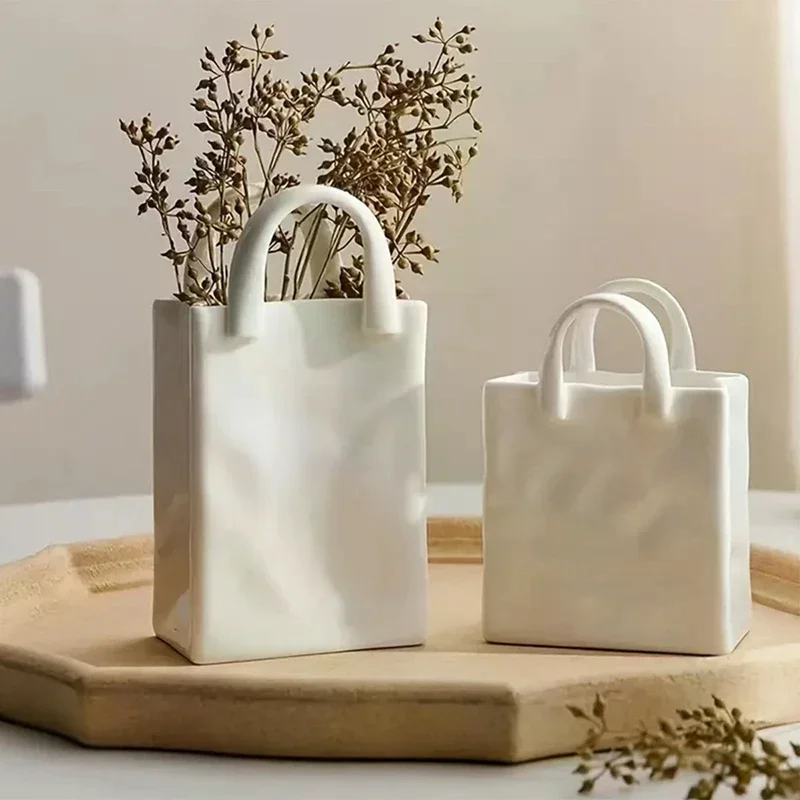 Home Handbag Shape Vase Modern Decorative White Decoration Dried Flower Arrangement Table