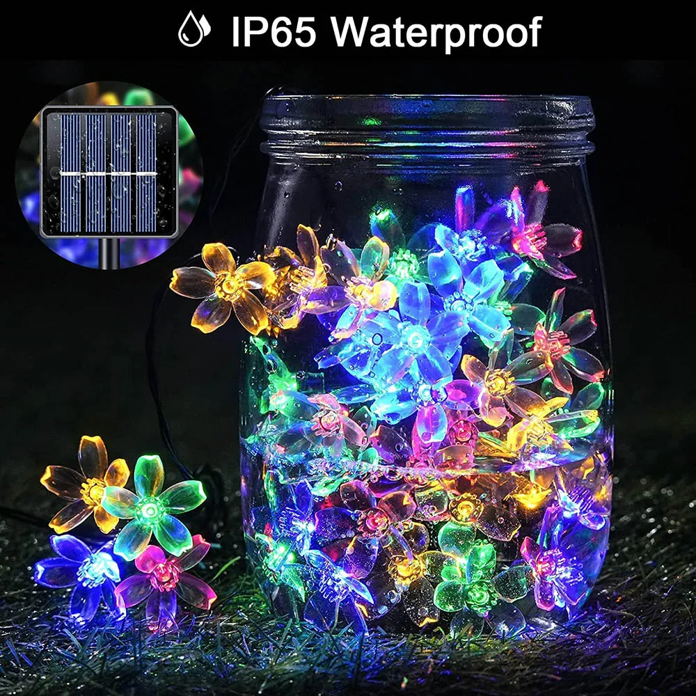 Solar Flower Strings Lights Solar Fairy Lights Cherry Blossoms String Lights for Outdoor Lawn Wedding Patio Party Decorations