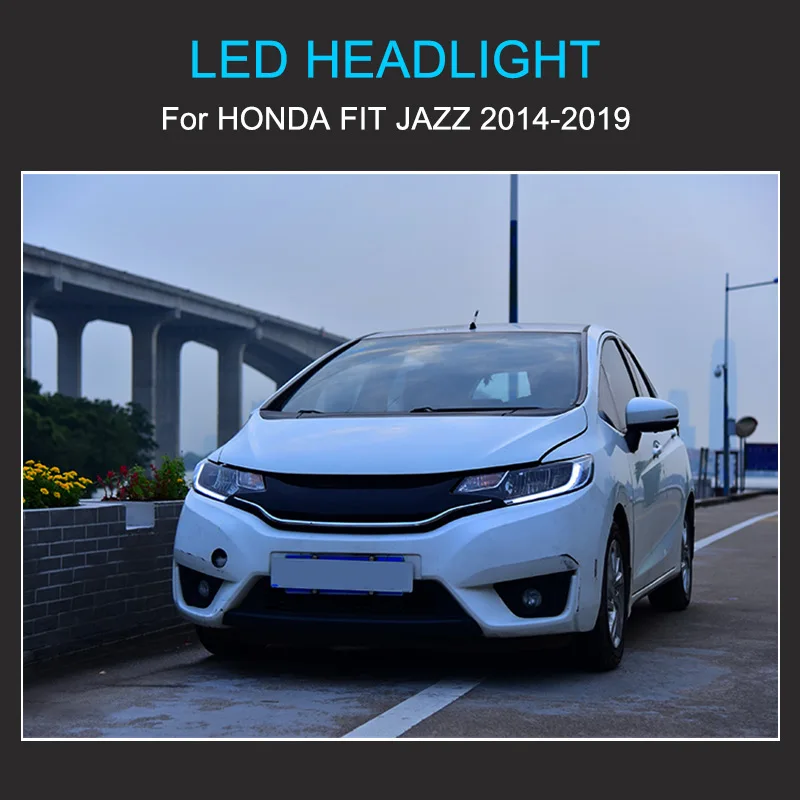 1 Pair LED Headlights Assembly for Honda FIT Jazz 2014-2019 Headlights Plug and Play LED DRL Turning  Front Head Lights