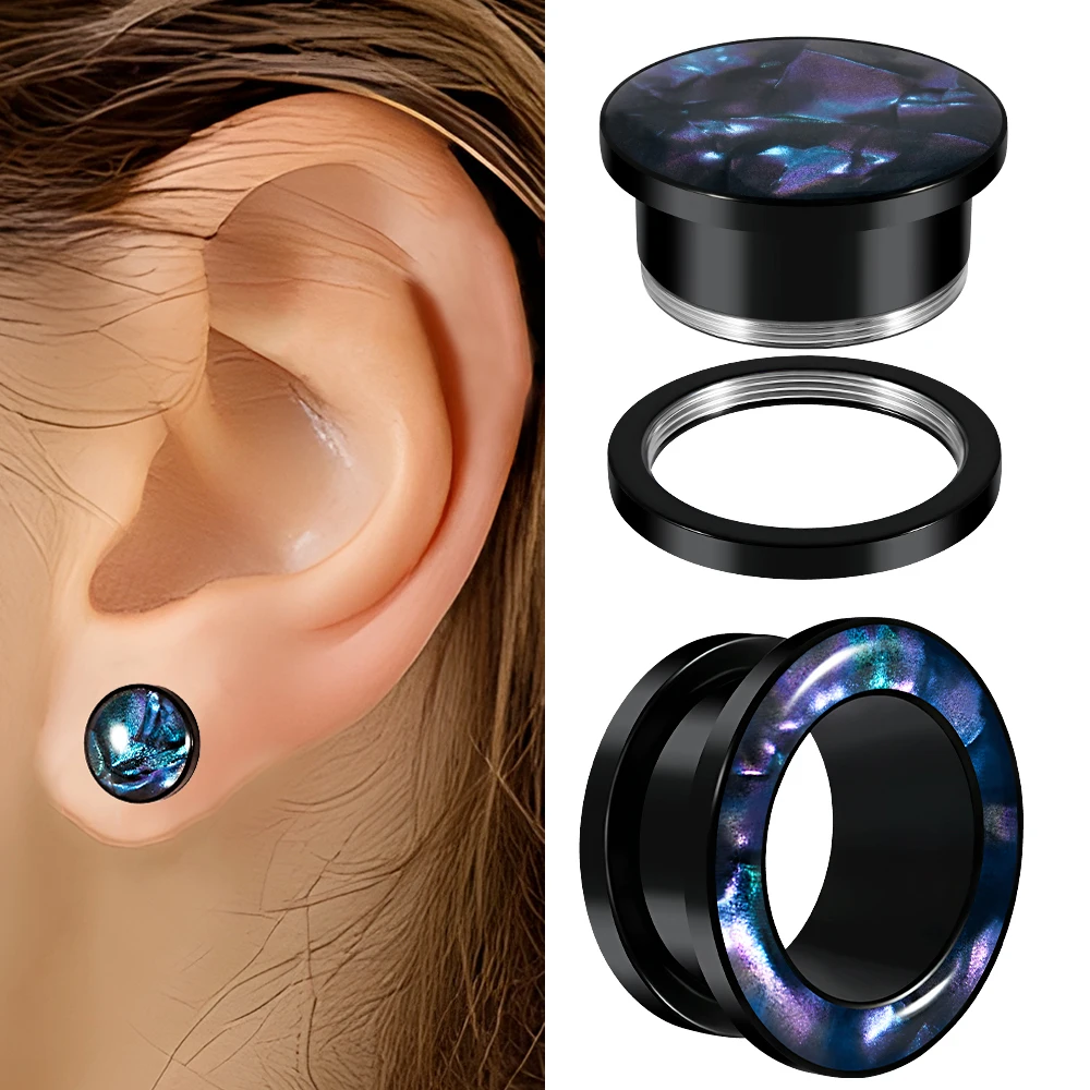 1Pair Surgical Steel Ear Plug Black Plated Screw Fit Ear Flesh Tunnel Mix Cyan Blue Purple Expander Body Piercing Jewelry 6-25mm