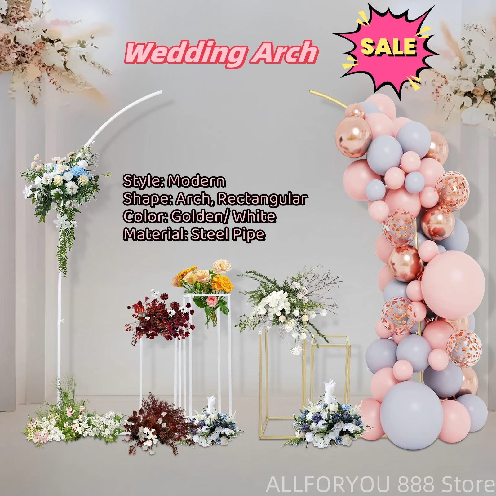 

Ballon Arch Stand Flower Stand Decor Backdrop Rack For Party Wedding, Banquets, Anniversary Celebrations White/Gold