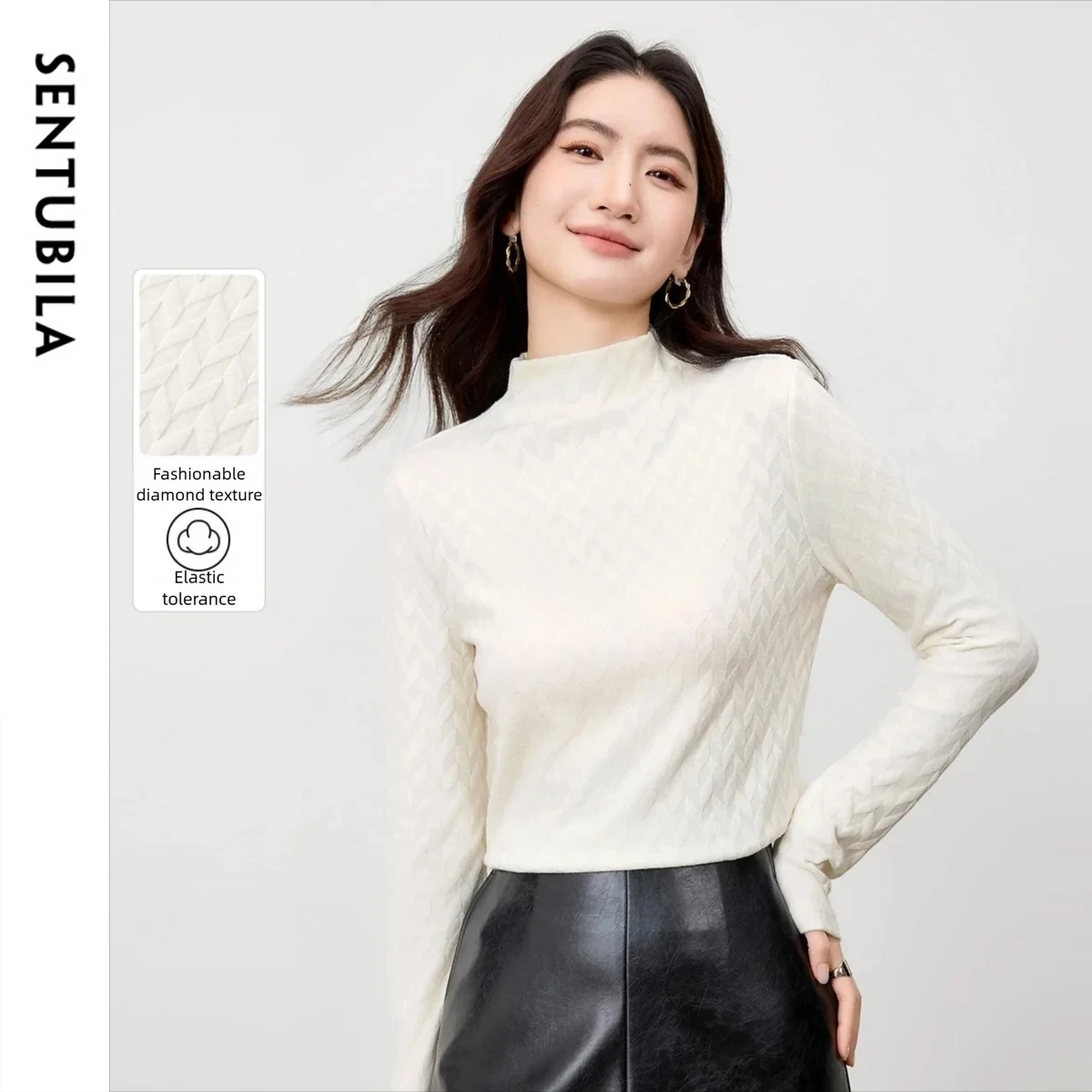 

SENTUBILA Knitted Pollover Shirt 2025 Basic Tops Black Slim Fit Knitwear Blouse for Women Long Sleeve Autumn Clothes 153SF2678