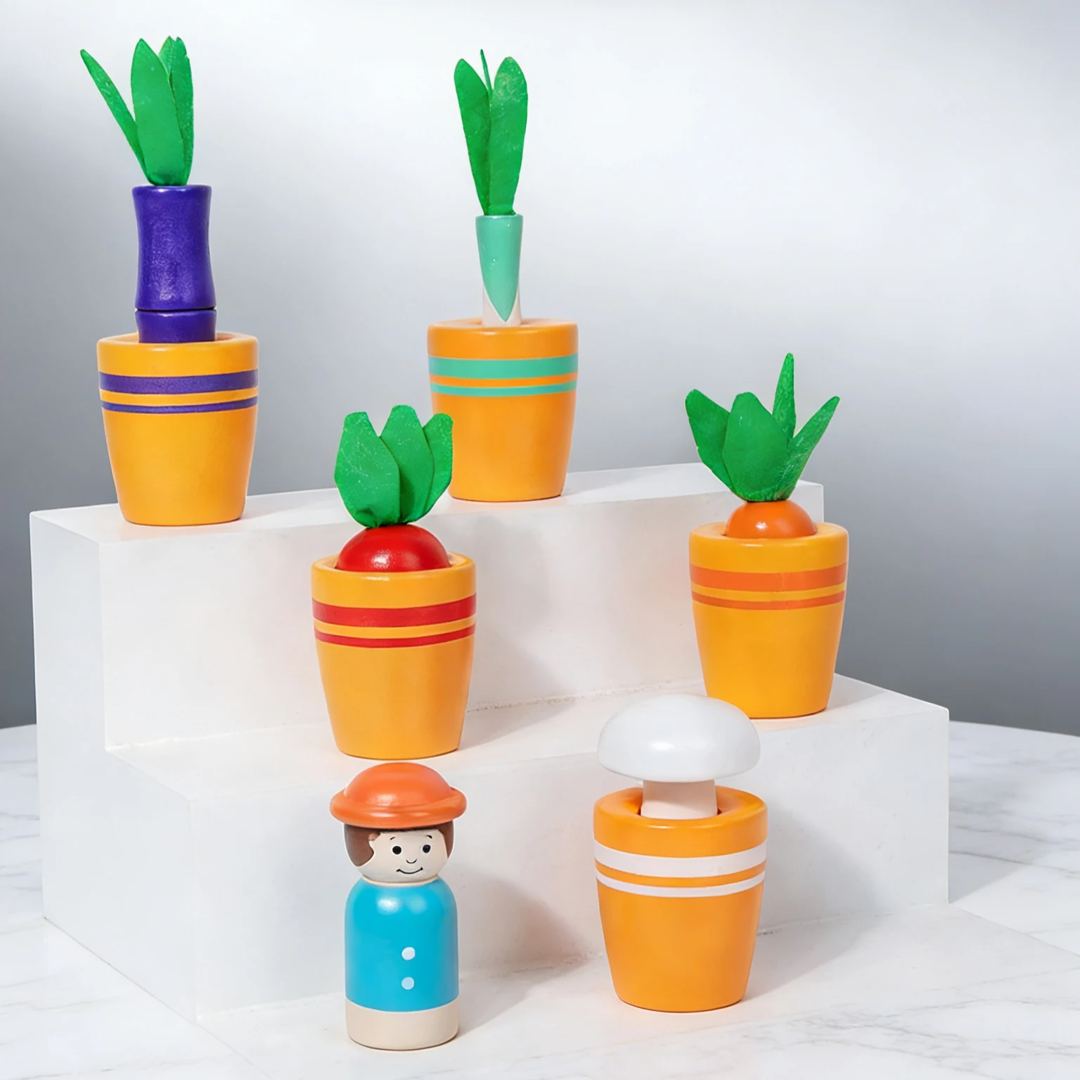 Houten Planten Matching Game Peuters Groentepot Kleur Koppelen Speelgoed Enlighten Cognitie Hand-Oog Coördinatie Tuinman Rol