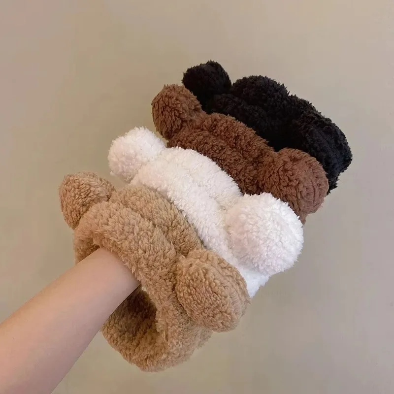Cute Bear Plush Hair Band for Women Anti-Slip Facial Mask And Makeup Headwear Soft Face Wash Hair Accessory