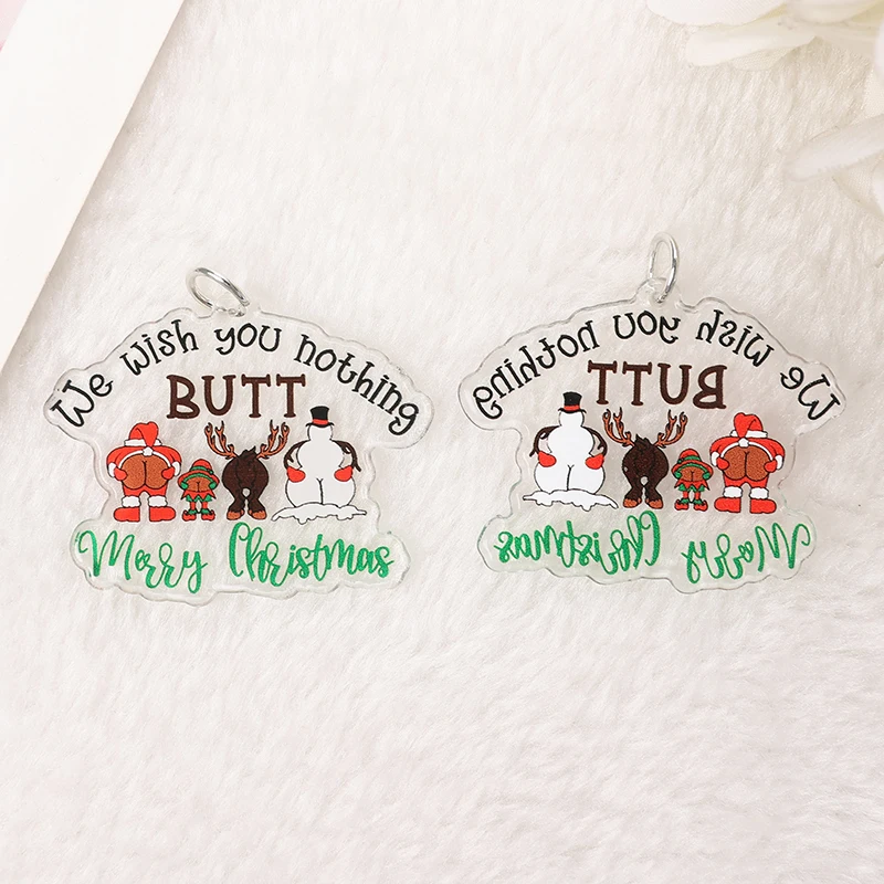 6Pcs/Lot Christmas Charms Acrylic Bow OMG Santa Fashion Accessories For  Jewelry Diy Making