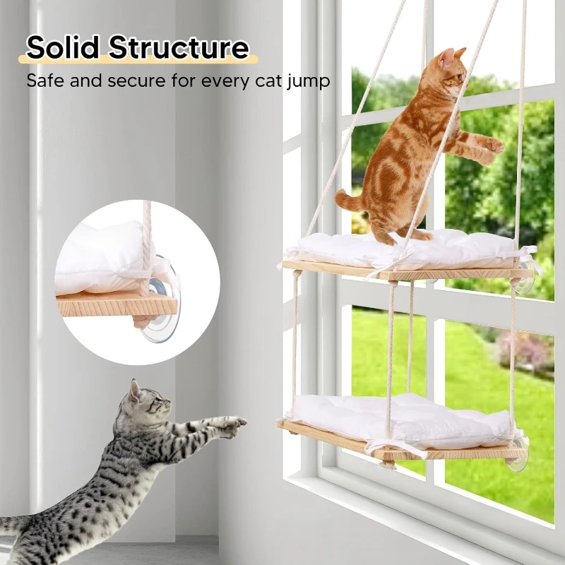 Amaca per gatti in legno massello Amache per gatti a doppia finestra Appese Gatti per animali domestici Gattino Ventosa Altalena Letti Catnap Gattini Gatti Letto Produc