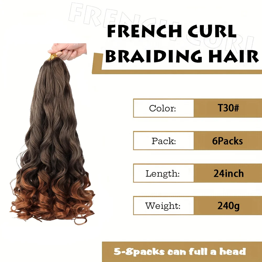 8本/セット 24インチ フレンチカール 合成クロシェヘア、プレストレッチ ルーズウェーブ プレカールド ボヘミアン ボックスブレイズ用、ハロウィン クリスマス