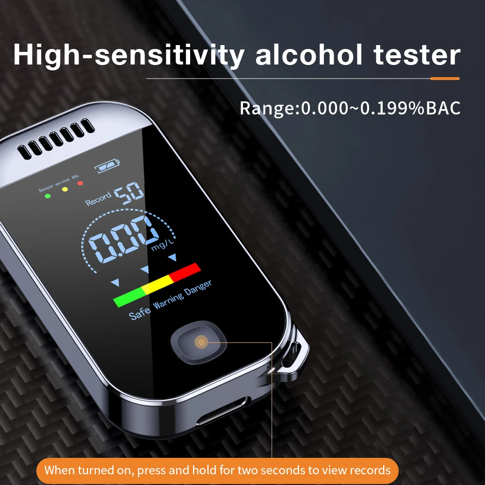 

High Sensitivity Alcohol Tester Keychain Mini Breathalyzer USB Rechargeable Digital Alcohol Detector Drunk Driving Detection